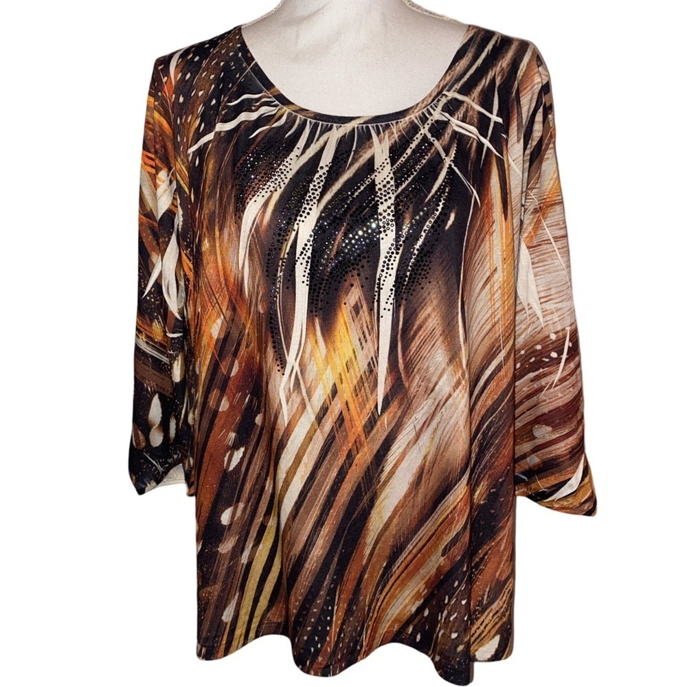 CHICO’S Tunic in Shades of Brown and Sequined Embellishments Size Medium